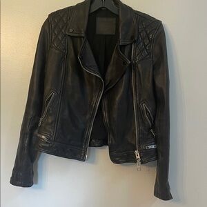 All Saints Quilted Black Leather Jacket
